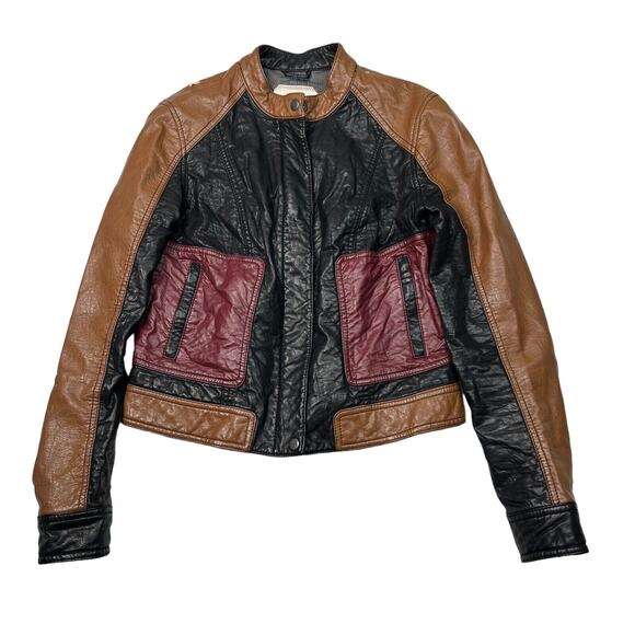 Hei Hei Anthro Faux Leather Cropped Motorcycle Jacket FLAW Black Brown Small - Picture 1 of 8
